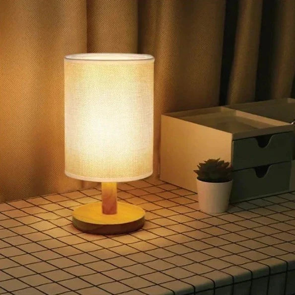 Bamboo & Linen Table Lamp, Dimmable LED Touch Bedside Lamp, 3 Color Temperatures, USB Powered Nightstand Desk Light, Scandinavian | Lonoma