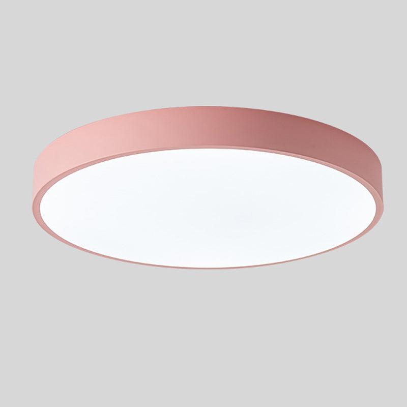 Round Flush Mount Ceiling Light with Wood Accent | Modern Nordic LED Fixture for Bedroom Living Room | 9-12 inch Macaron Design in 6 Colors | Lonoma