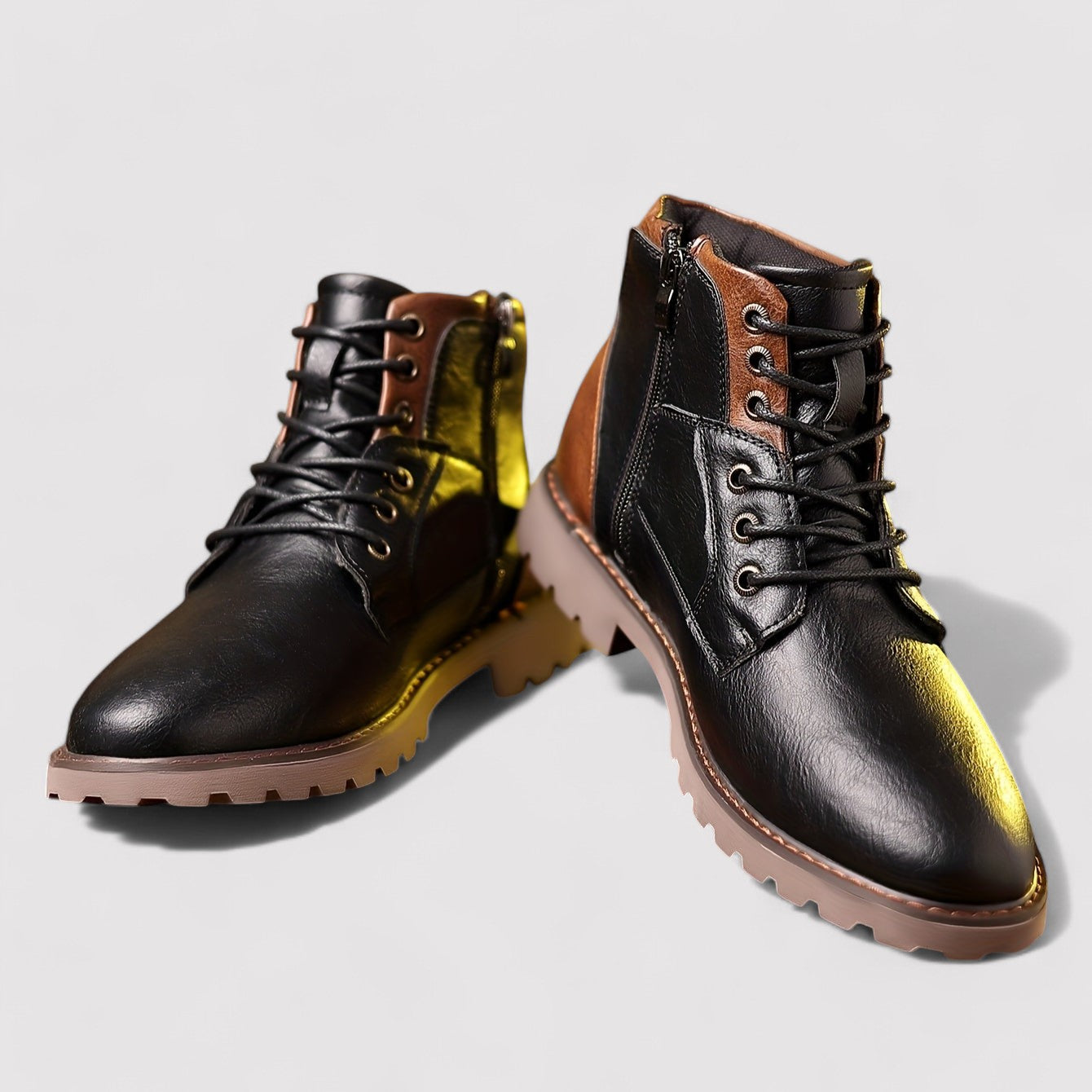 Men's Chunky Sole Lace-Up Ankle Boots with Side Zip in Brown & Black – Urban Statement Footwear for Everyday Confidence | Koossa