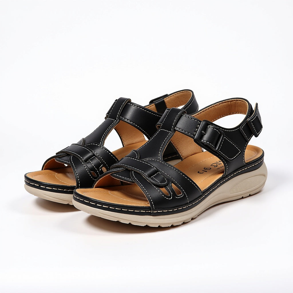 Contoured Leather Walking Sandals for Women — Arch Support Slip-On | Koossa