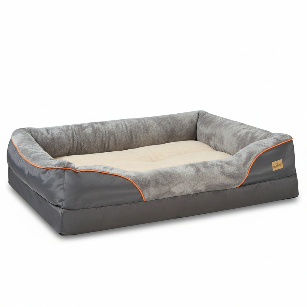 Orthopedic Dog Bed Nest Bolster Washable Grey Orange Large XL 2XL 3XL Joint Support Memory Foam Dog Sofa Bed Removable Cover | Koossa