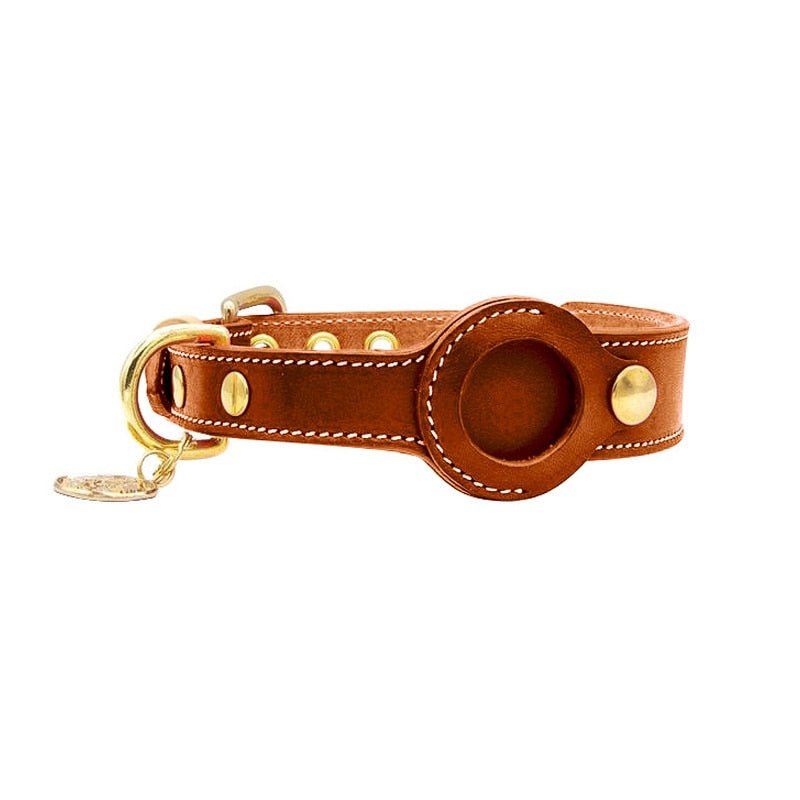 Dog Collar with AirTag Holder Leather Waterproof Adjustable Tracker Pocket Apple Find My Compatible D-Ring Small Medium Large GPS Locator | Koossa