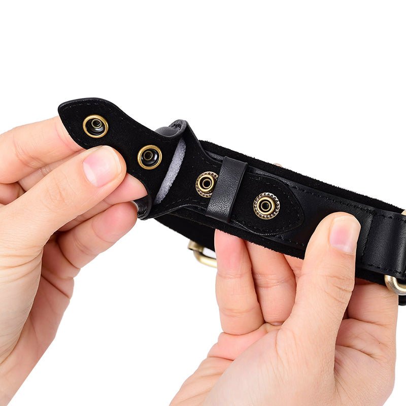 Dog Collar with AirTag Holder Leather Waterproof Adjustable Tracker Pocket Apple Find My Compatible D-Ring Small Medium Large GPS Locator | Koossa