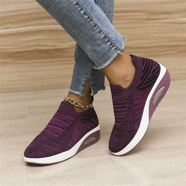 Women's Knitted Slip-On Platform Trainers in Light Violet, Pink, Black, Blue, Purple and Grey for Everyday Comfort and All-Day Walking | Koossa