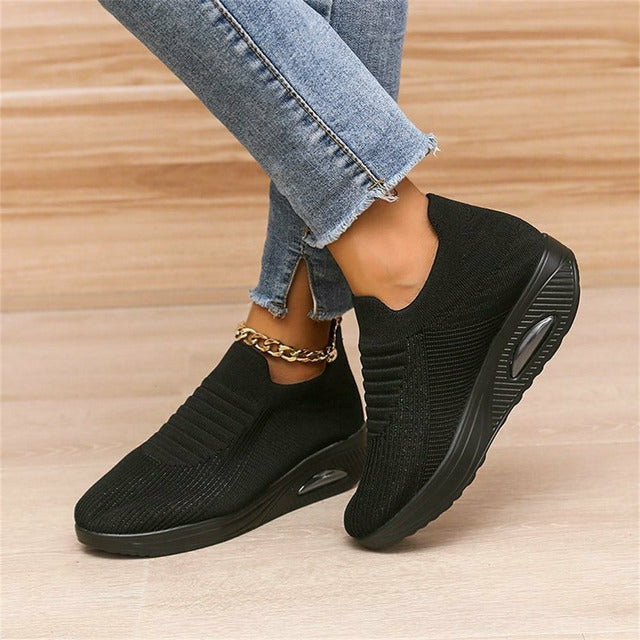 Women's Knitted Slip-On Platform Trainers in Light Violet, Pink, Black, Blue, Purple and Grey for Everyday Comfort and All-Day Walking | Koossa