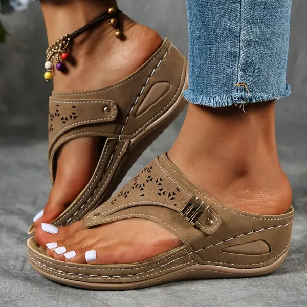 Cutout Wedge Sandals with Studded Detail in Black, Blue & Brown — Comfortable Slip-On Summer Footwear for Women | Koossa