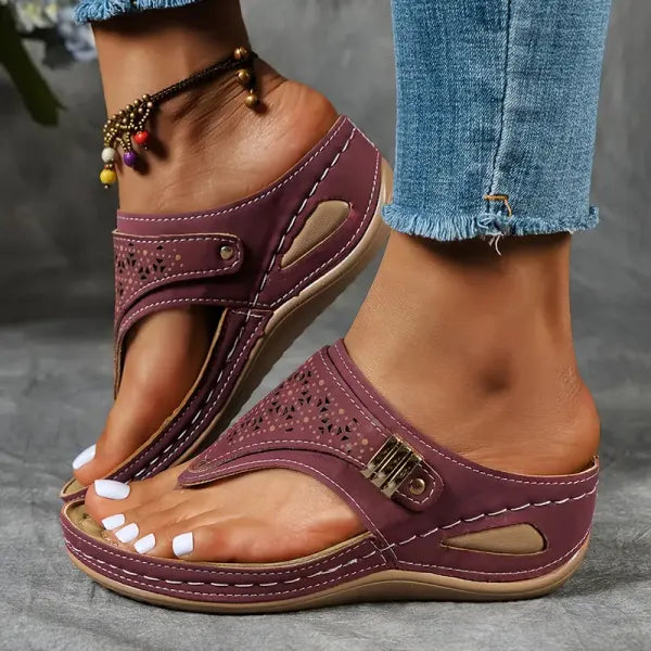 Cutout Wedge Sandals with Studded Detail in Black, Blue & Brown — Comfortable Slip-On Summer Footwear for Women | Koossa