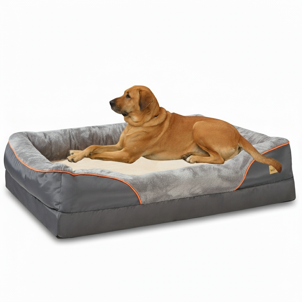 Orthopedic Dog Bed Nest Bolster Washable Grey Orange Large XL 2XL 3XL Joint Support Memory Foam Dog Sofa Bed Removable Cover | Koossa