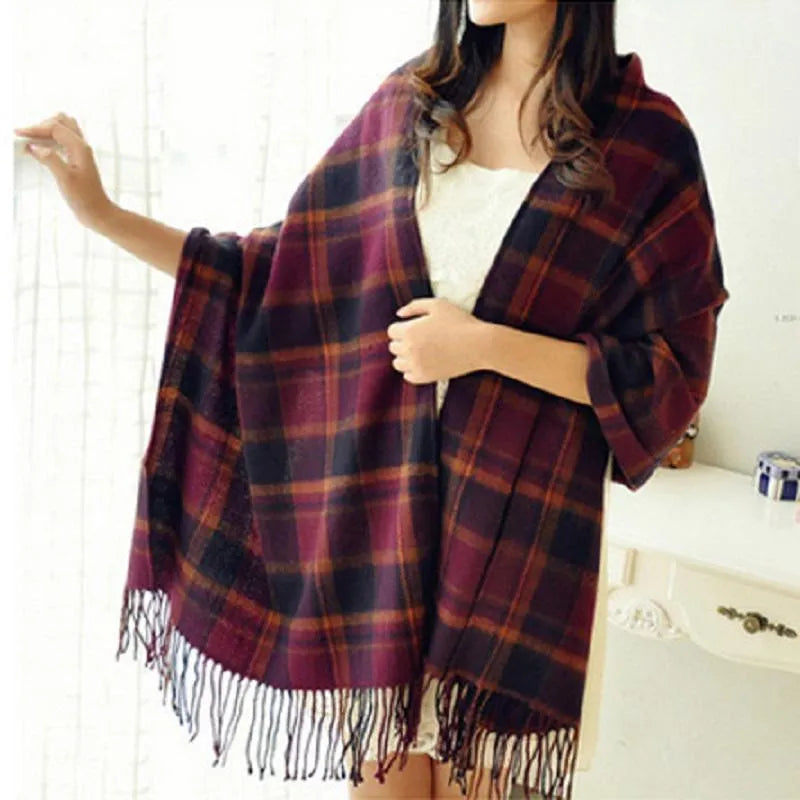 Women's Check Print Scarf — Soft Wool Scarf for Autumn and Winter Layering — Classic Accessory | Koossa