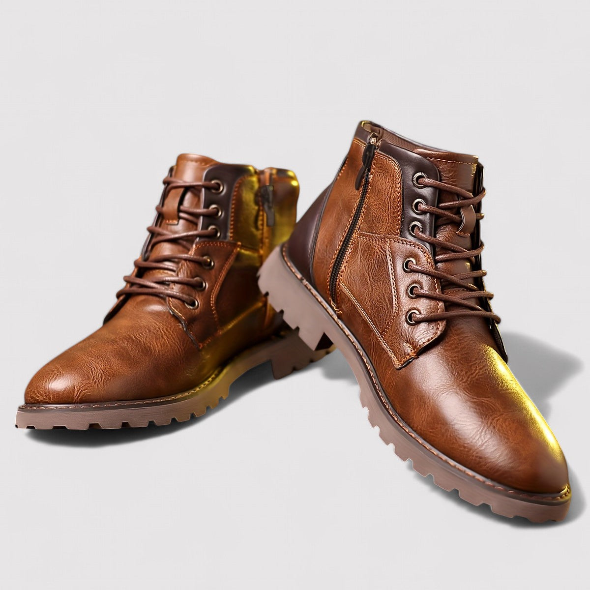 Men's Chunky Sole Lace-Up Ankle Boots with Side Zip in Brown & Black – Urban Statement Footwear for Everyday Confidence | Koossa