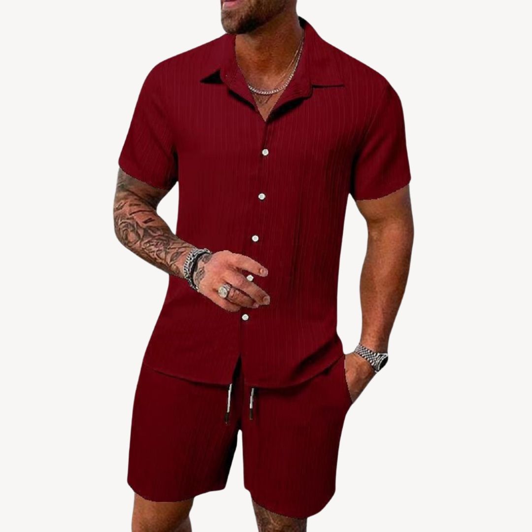 Men's Coordinated Linen-Blend Shirt and Shorts Set in Natural Tones for Relaxed Summer Days | Koossa
