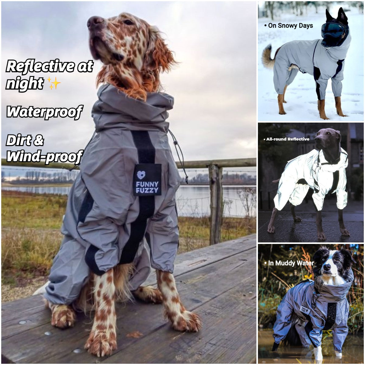 Dog Raincoat Reflective Waterproof Polyester All-Around Visibility Windproof UV Protection Adjustable Dog Jacket Coat | Koossa