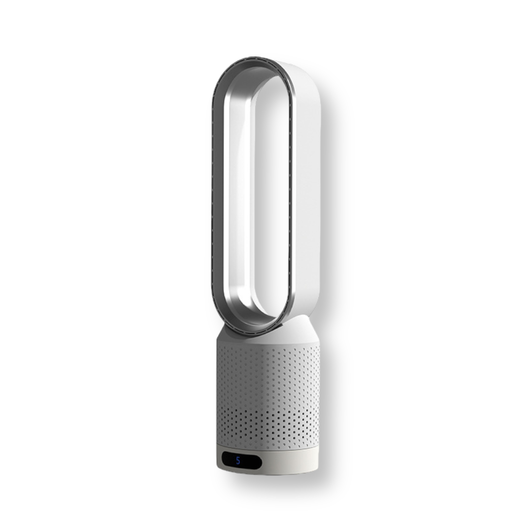 Ventilateur tour purificateur d'air HEPA UV ioniseur silencieux 32 dB sans pales blanc oscillant 90° pour maison | Koossa