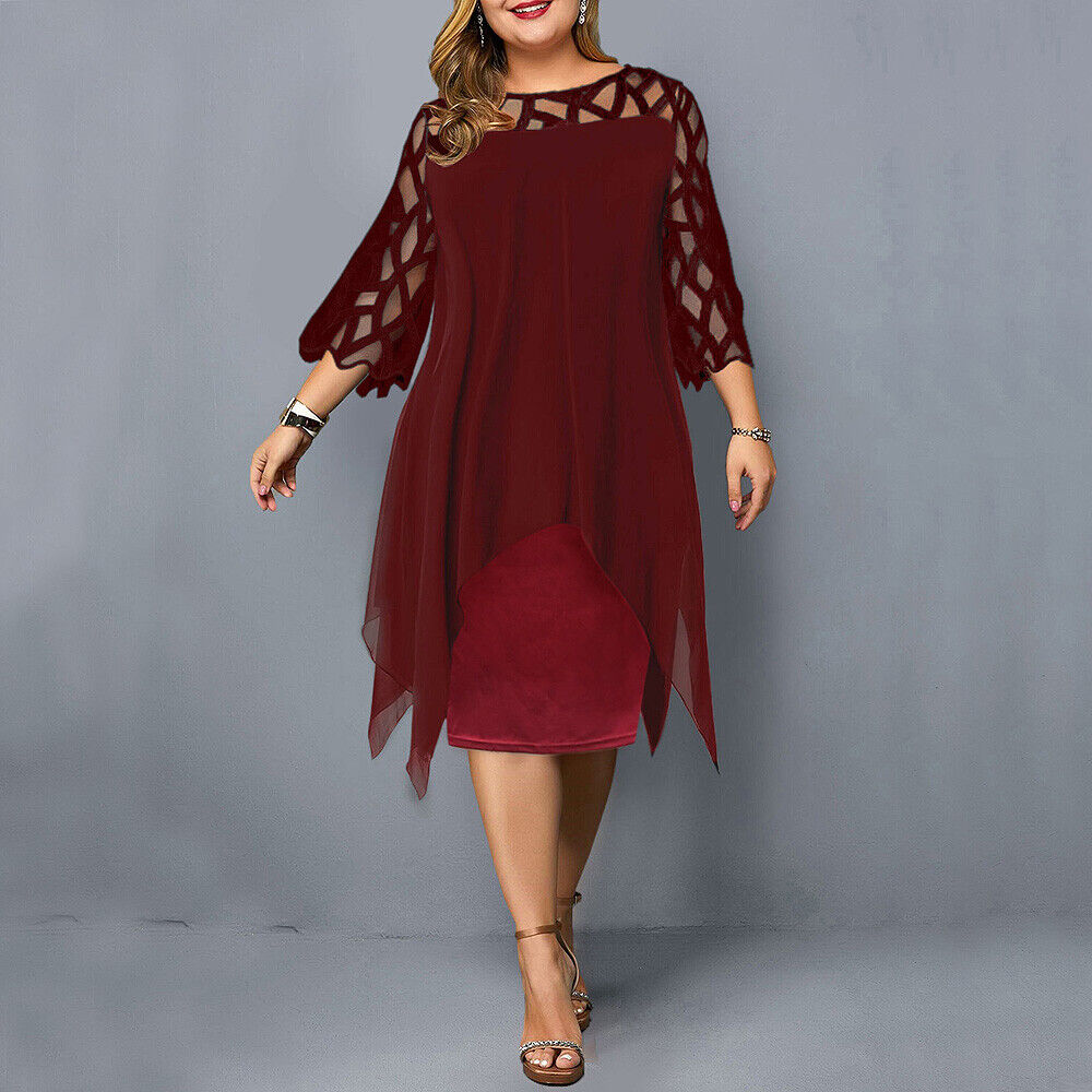 Women's Elegant Midi Dress with Lace Sleeves — Timeless Autumn Dress for Cocktail Parties & Special Occasions | Koossa