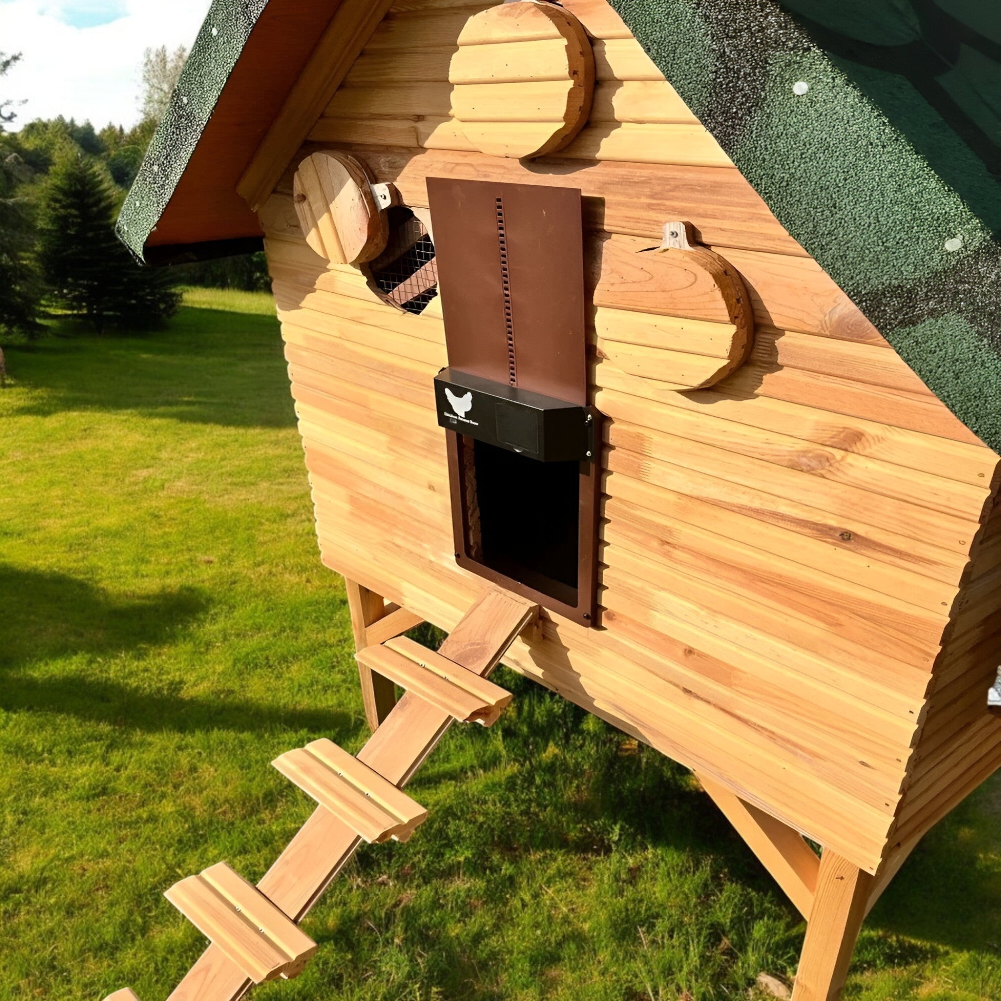 Automatic Chicken Coop Door Light Sensor Timer Battery Powered Weatherproof Green Coop Door Opener Poultry Safety | Koossa