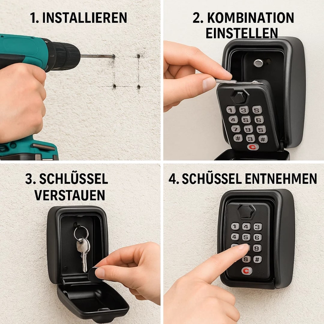 Wall Mount Key Lock Box with Combination Lock, Black Zinc Alloy, Weatherproof Outdoor Indoor Key Safe for Front Door, Garage, Rental | Lonoma