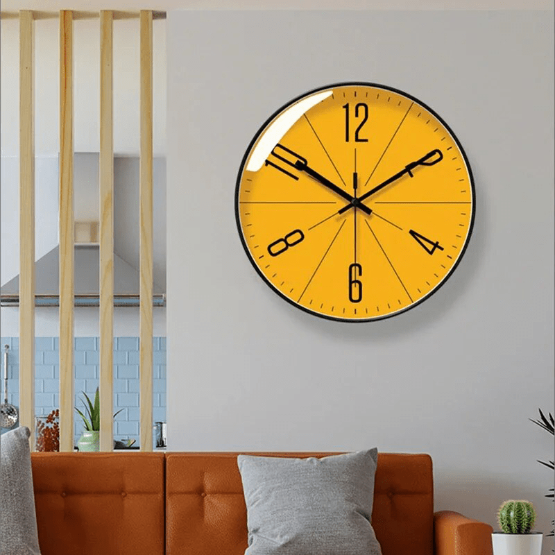 Round Wall Clock Silent Sweep Movement Modern Black White Gray Orange Dial 10-14 Inch Battery Operated Living Room Bedroom Office Kitchen | Lonoma