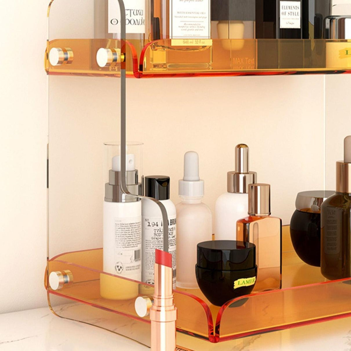 Acrylic Two-Tier Vanity Organizer, 12.6 in Wide Bathroom Countertop Makeup & Skincare Storage Stand, Tinted Cosmetic Shelf Rack | Lonoma
