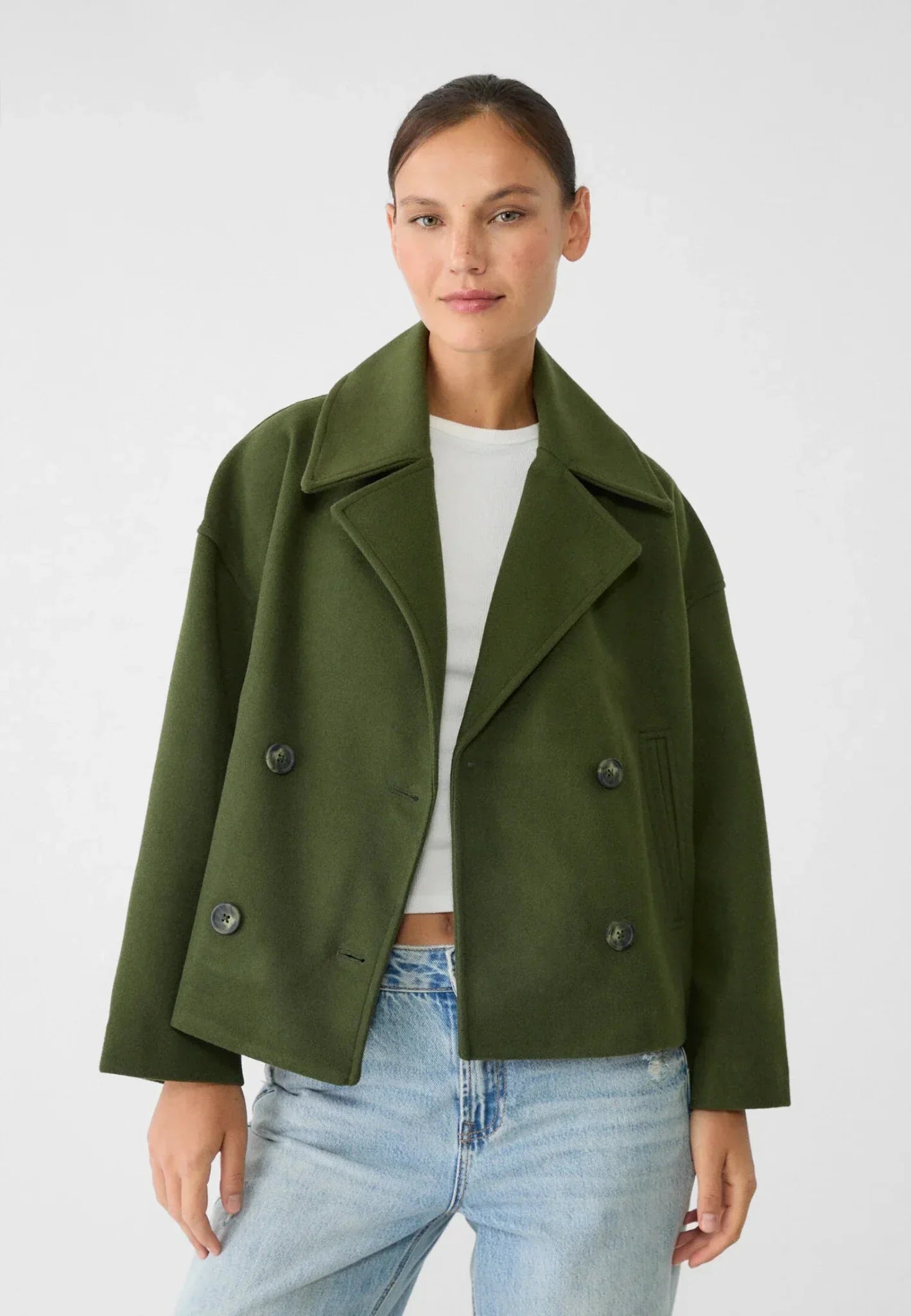 Women's Double-Breasted Cropped Jacket — Classic Tailored Blazer with Notched Collar for Smart Casual & Office Wear | Koossa