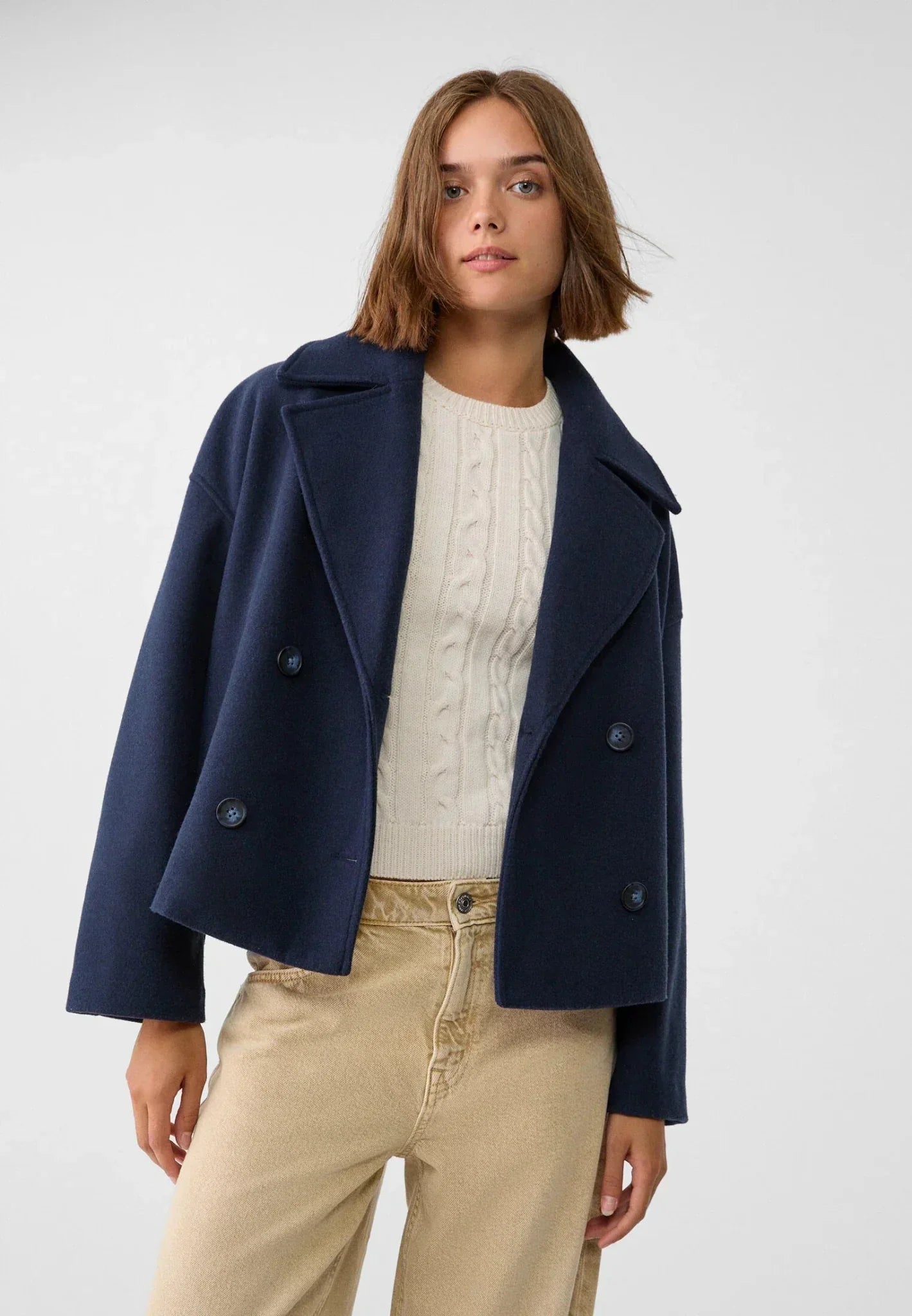 Women's Double-Breasted Cropped Jacket — Classic Tailored Blazer with Notched Collar for Smart Casual & Office Wear | Koossa