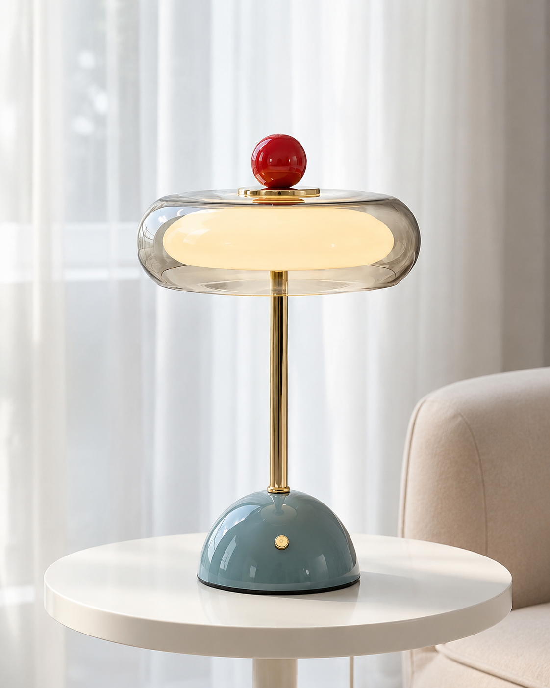 Cordless Glass Table Lamp, Rechargeable Dimmable USB-C Retro Touch Lamp, 3 Color Temperatures for Bedroom, Desk & Living Room | Lonoma