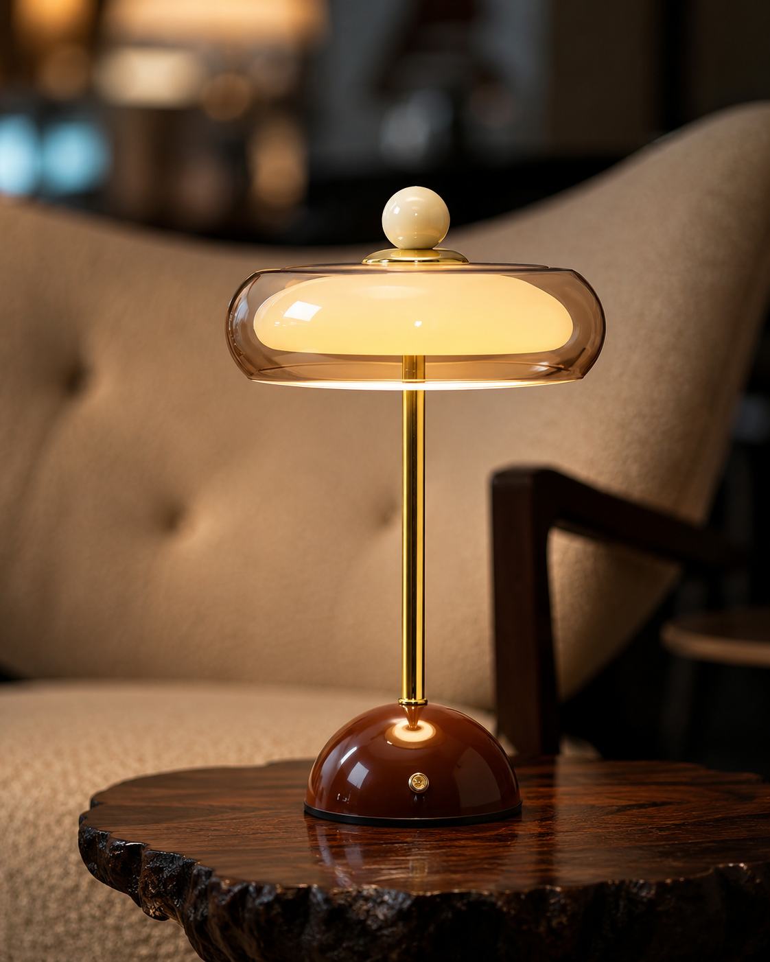 Cordless Glass Table Lamp, Rechargeable Dimmable USB-C Retro Touch Lamp, 3 Color Temperatures for Bedroom, Desk & Living Room | Lonoma