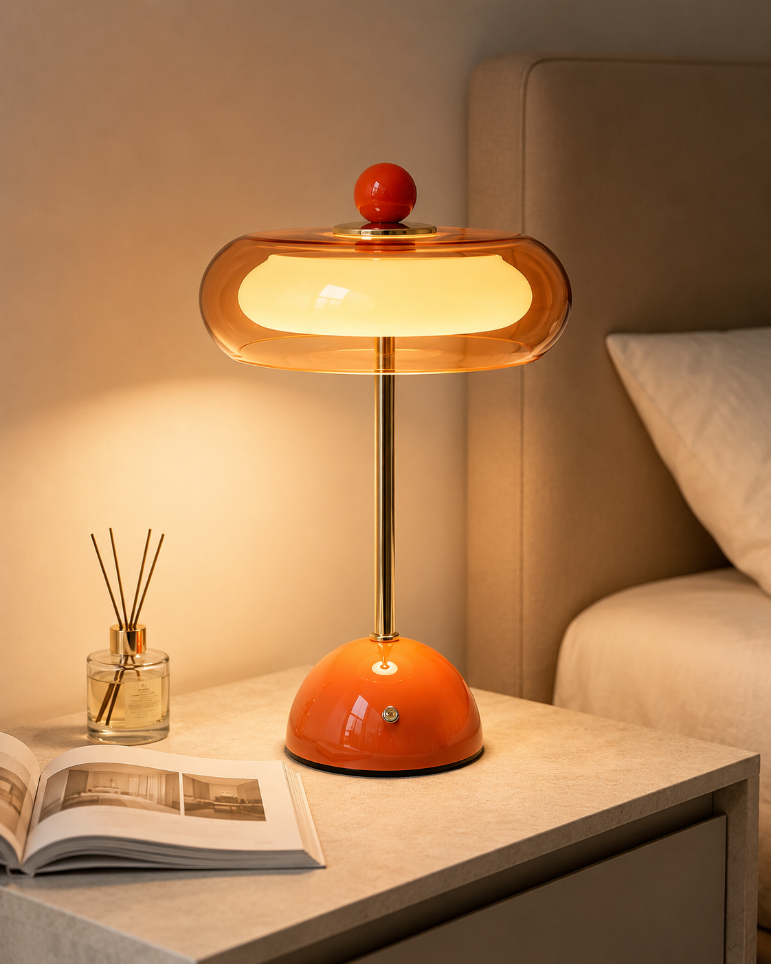 Cordless Glass Table Lamp, Rechargeable Dimmable USB-C Retro Touch Lamp, 3 Color Temperatures for Bedroom, Desk & Living Room | Lonoma