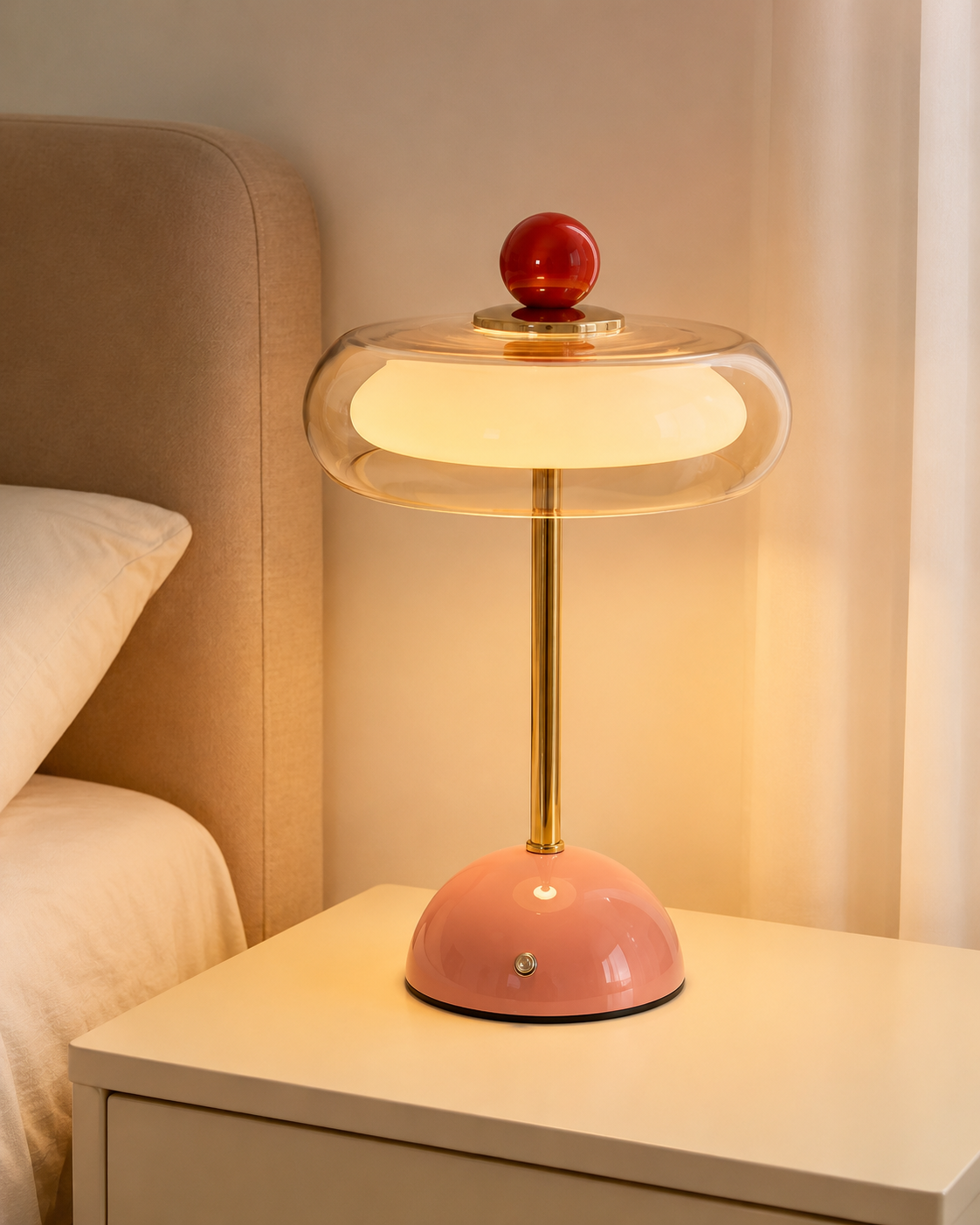 Rechargeable Glass Table Lamp Cordless LED Touch Dimmable 3 Color Temps Vintage Mid-Century Modern Desk Accent Light for Living Room Bedroom | Lonoma