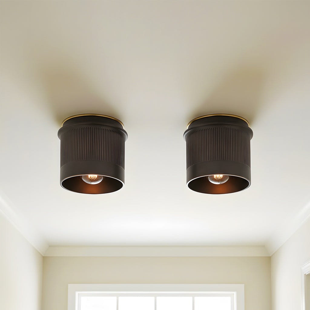 Plafonnier industriel vintage en métal noir mat finition vieillie flush mount pour cuisine chambre couloir | Koossa