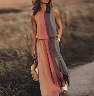 Women's Sleeveless Maxi Dress with Gathered Waist in Flowing Lightweight Fabric for Summer Garden Parties and Weekend Escapes | Koossa
