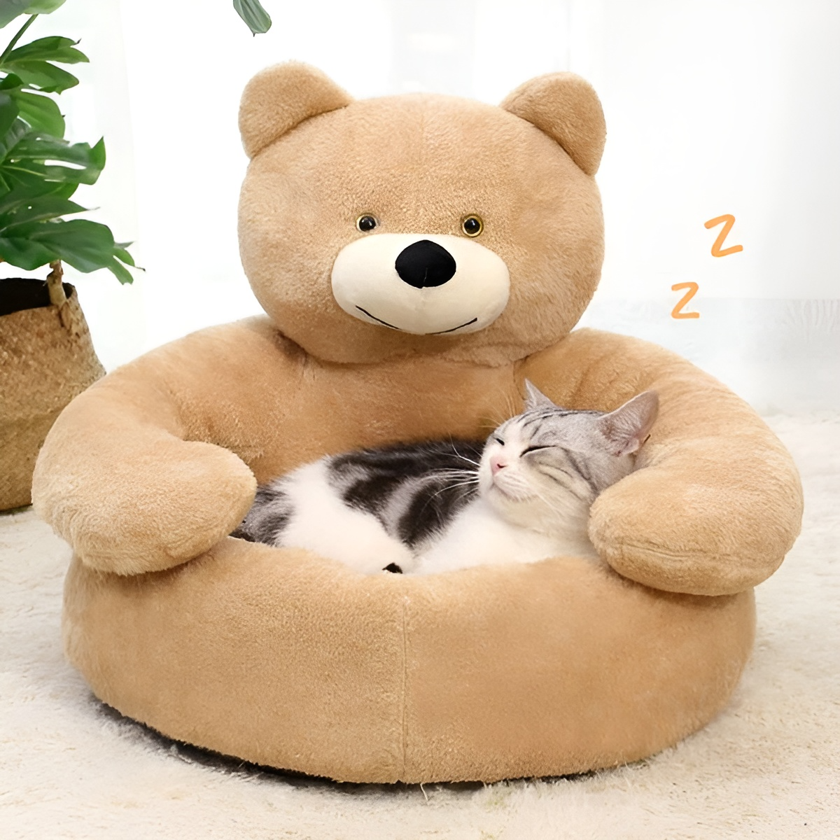 Dog Cat Bed Teddy Bear Plush Small Medium Large Cat Pet Cushion Washable Soft Cosy Round | Koossa