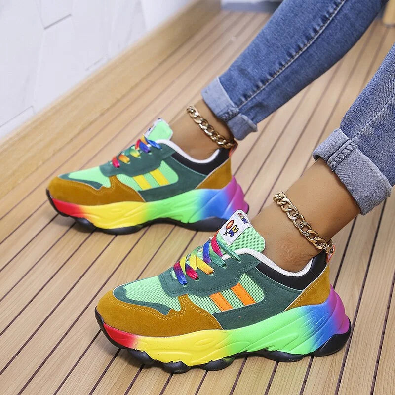Women's Multicoloured Platform Trainers — Modern Everyday Sneakers with Supportive Sole & Adjustable Lacing | Koossa