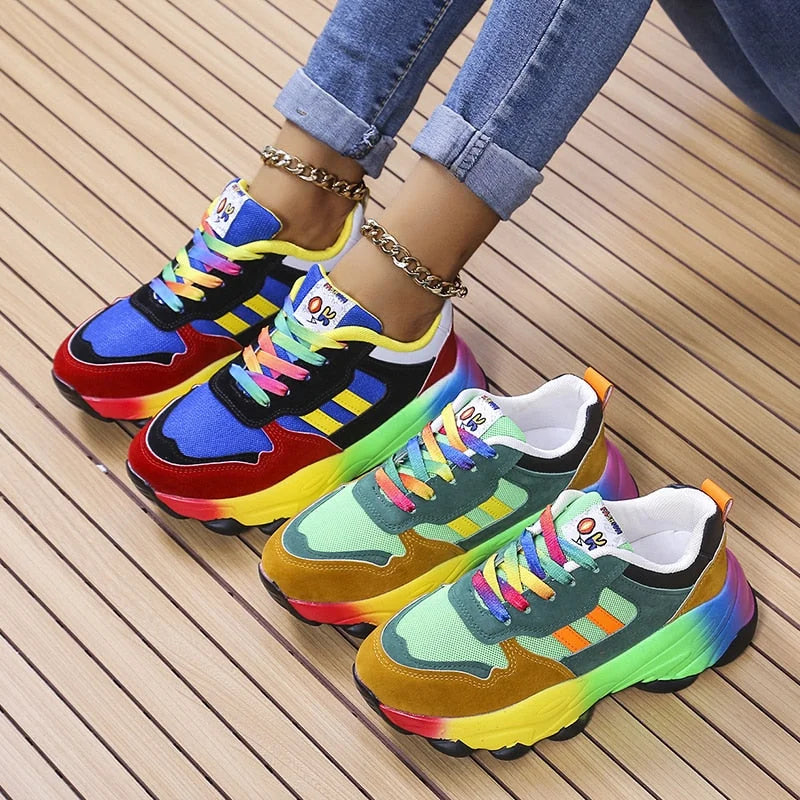 Women's Multicoloured Platform Trainers — Modern Everyday Sneakers with Supportive Sole & Adjustable Lacing | Koossa