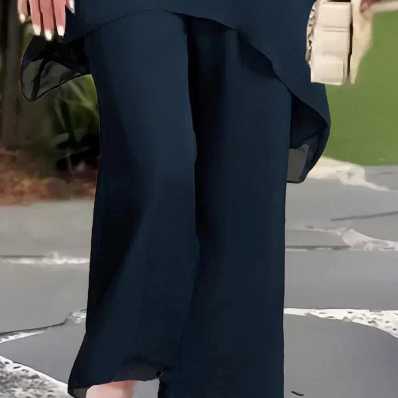 Women's Draped Palazzo Trousers with Coordinating Top in Flowing Fabric for Smart Daywear and Evening Occasions | Koossa