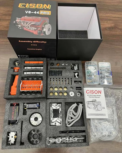 Working V8 Gasoline Engine Model Kit, Metal Miniature Motor with CDI Ignition, Small Block OHV Mechanical Build for Desk Display | Lonoma