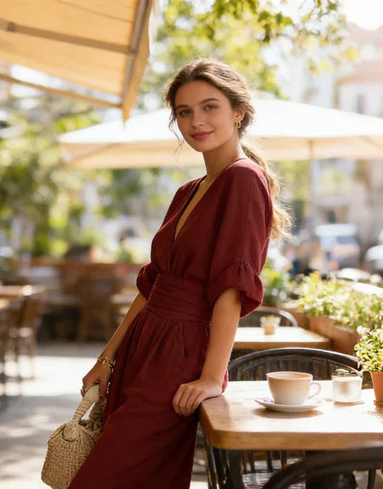 Women's Wrap-Front Wide-Leg Jumpsuit in Flowing Soft Fabric – Occasion Wear, Evening, Celebrations, Spring Summer Elegant One-Piece with Pockets | Koossa