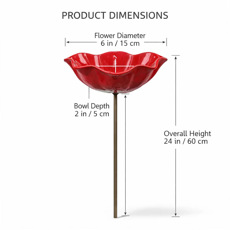 Pique décoratif en métal avec abreuvoir pour oiseaux 60 cm fleur colorée biodiversité jardin extérieur | Koossa