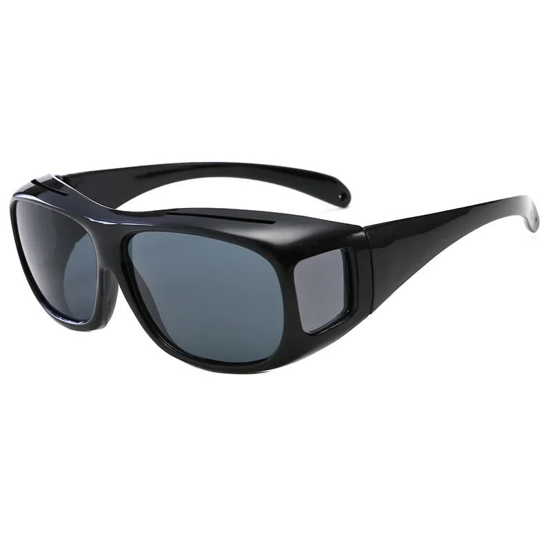 Polarized Fit-Over Sunglasses for Prescription Glasses, Black Wraparound Shades with Side Shields for Driving, Fishing & Hiking | Lonoma