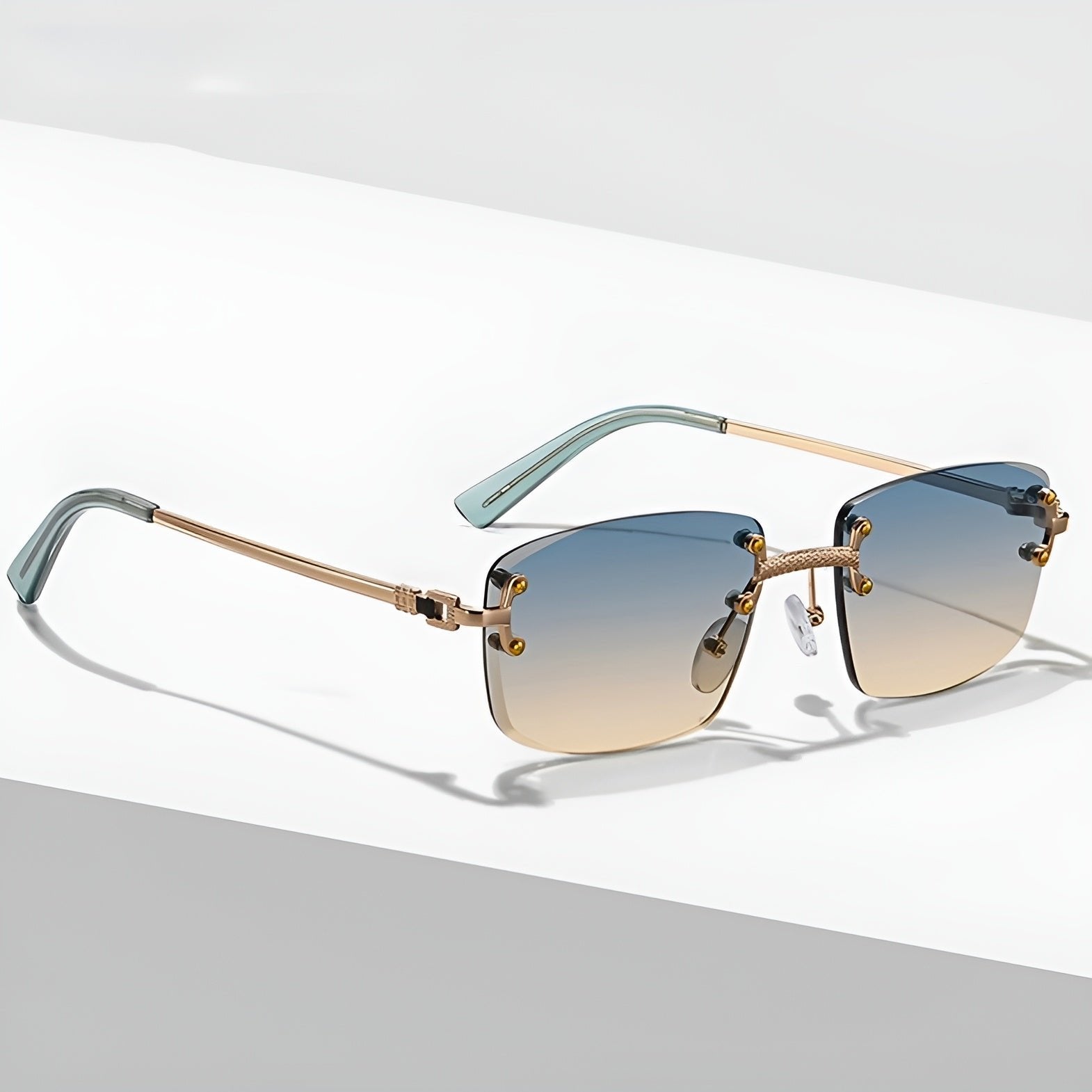 Rimless Aviator Sunglasses with Gradient Lenses and UV400 Protection in Gold Tone | Koossa