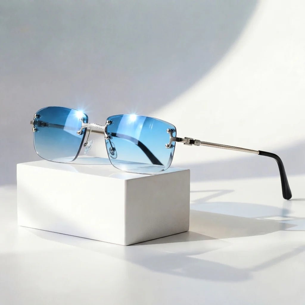 Rimless Aviator Sunglasses with Gradient Lenses and UV400 Protection in Gold Tone | Koossa