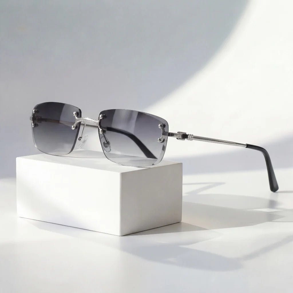 Rimless Aviator Sunglasses with Gradient Lenses and UV400 Protection in Gold Tone | Koossa