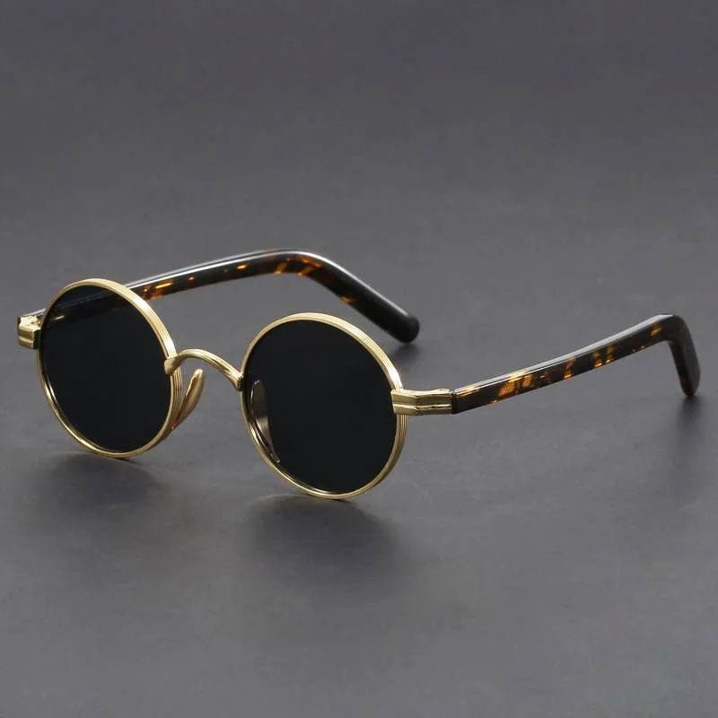Round Metal Sunglasses with Tortoiseshell Arms in Gold, Grey, and Black | UV400 Protection | Koossa