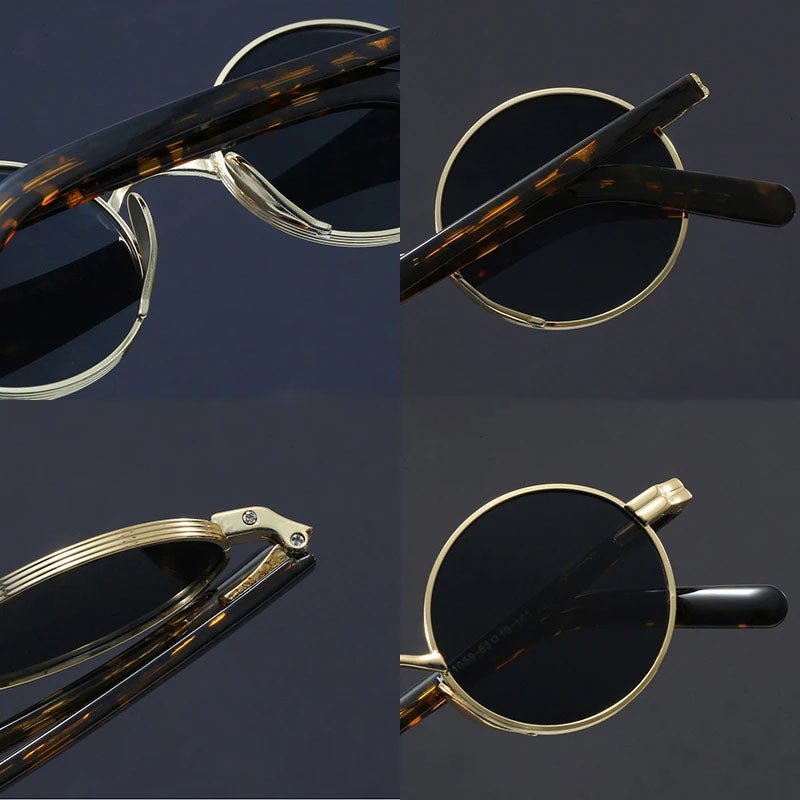 Round Metal Sunglasses with Tortoiseshell Arms in Gold, Grey, and Black | UV400 Protection | Koossa