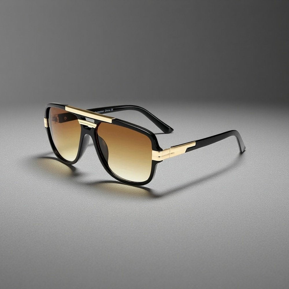 Square-Frame Aviator Sunglasses in Tortoiseshell Acetate with Gold Details and UV400 Protection | Koossa