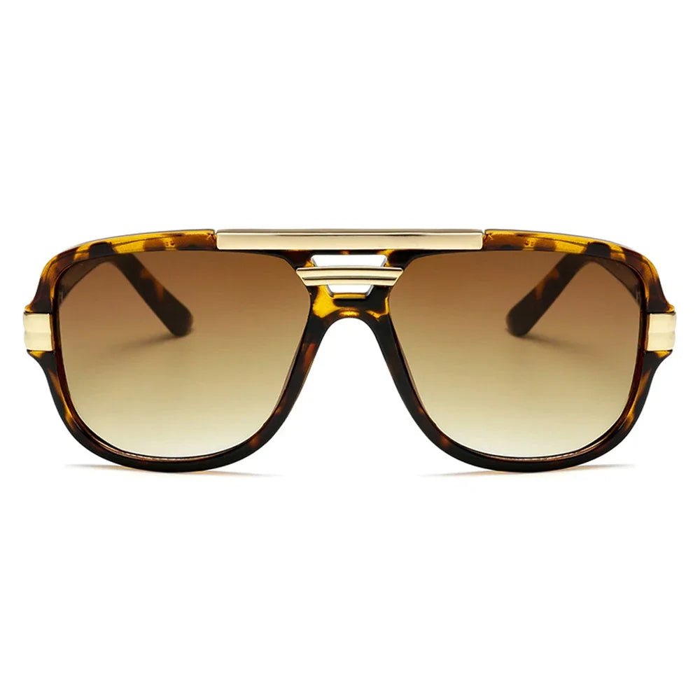 Square-Frame Aviator Sunglasses in Tortoiseshell Acetate with Gold Details and UV400 Protection | Koossa