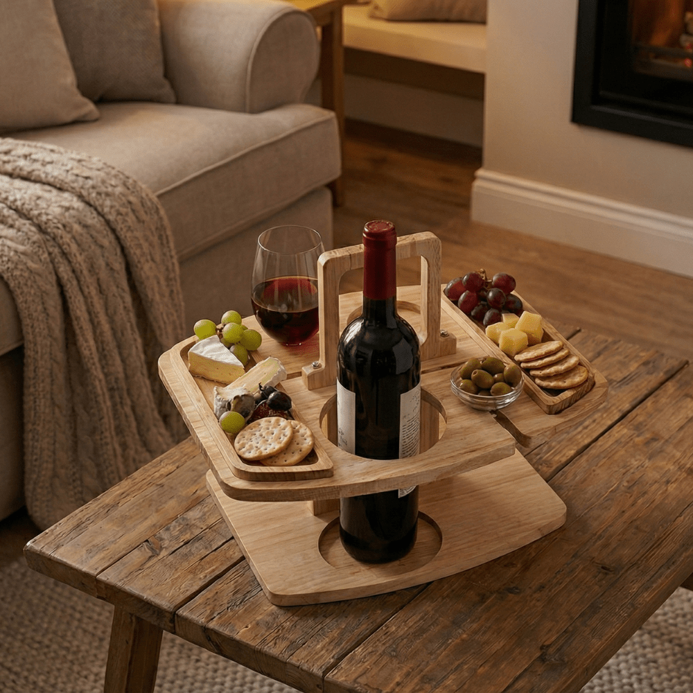 Table à Vin Pliante en Bois Naturel pour Extérieur Pique-Nique Apéritif Jardin Terrasse Balcon Élégante | Koossa