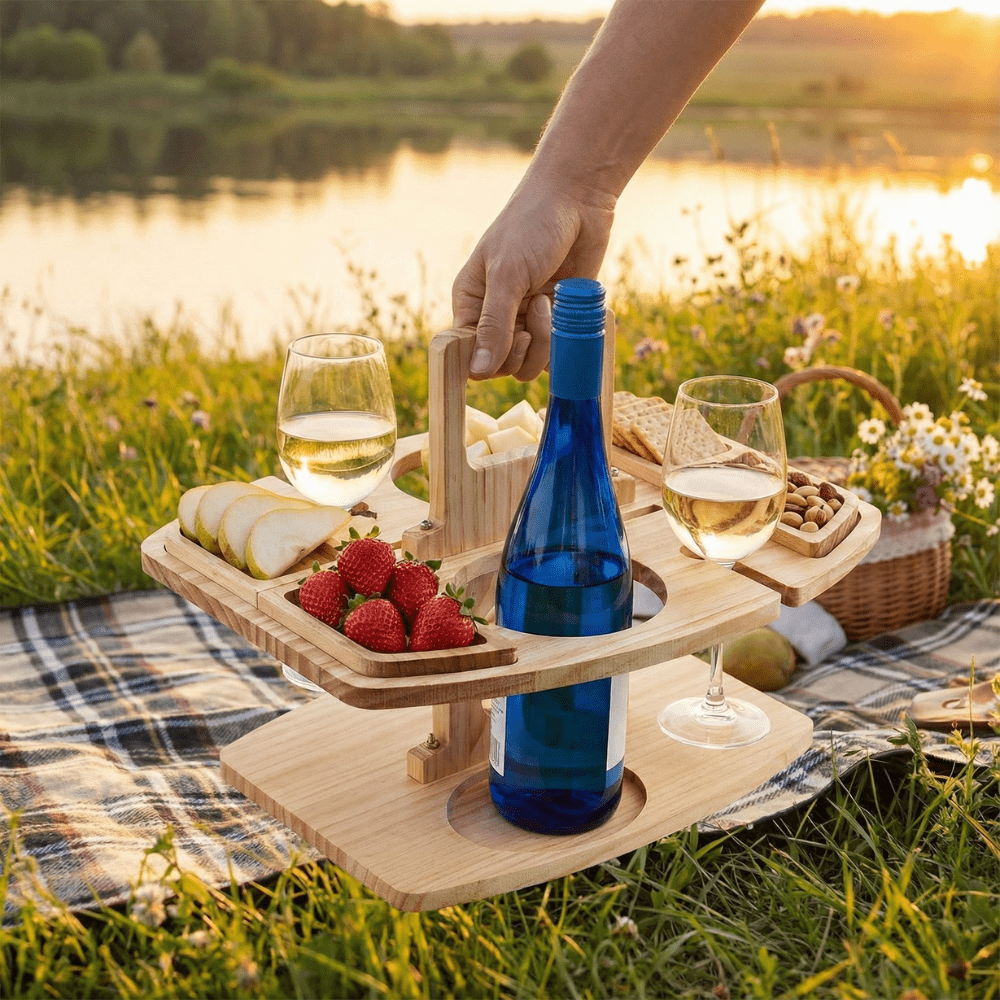 Table à Vin Pliante en Bois Naturel pour Extérieur Pique-Nique Apéritif Jardin Terrasse Balcon Élégante | Koossa