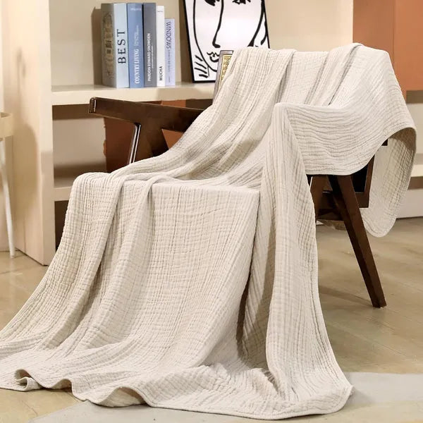 Plaid mousseline en coton naturel doux et respirant pour canapé lit chambre confort toute l'année élégant | Koossa