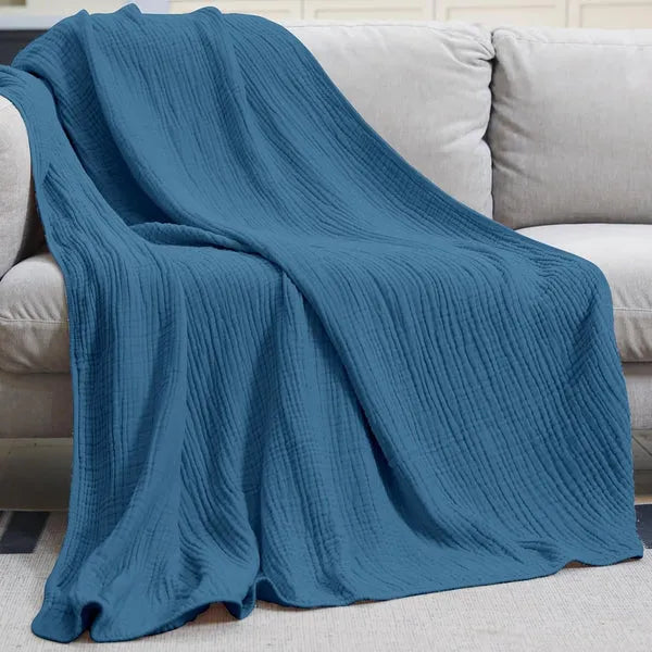 Plaid mousseline en coton naturel doux et respirant pour canapé lit chambre confort toute l'année élégant | Koossa