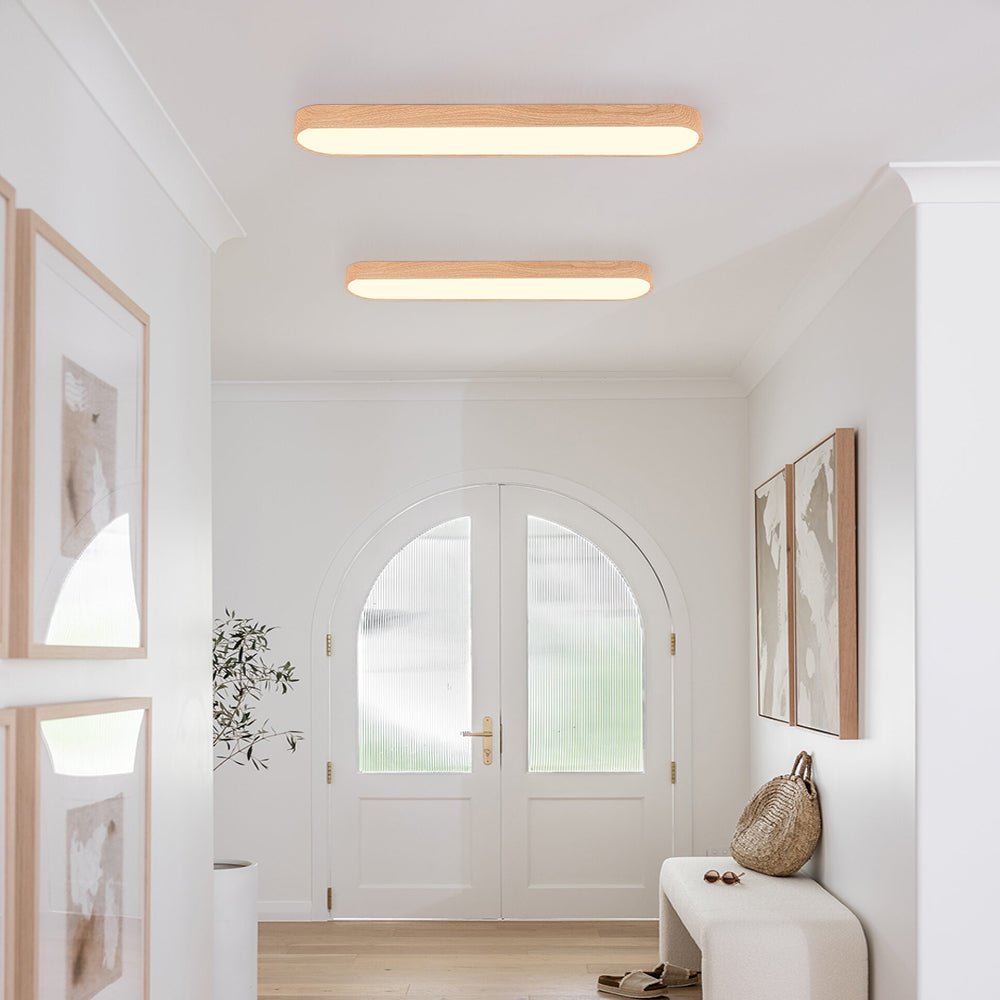 Plafonnier Ovale LED Effet Bois Métal 65-90 cm Blanc Chaud Blanc Froid Salon Chambre Cuisine Intégré Design | Koossa